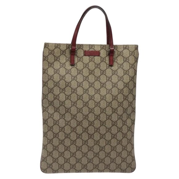GUCCI GG Supreme Hand Bag PVC Leather Beige 117551 Auth
